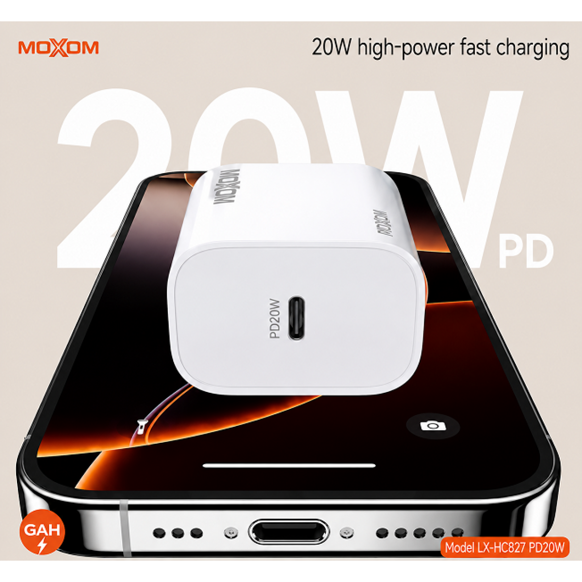 Φορτιστής GaN PD 20W με USB-C MOXOM LX-HC827 - Image 3