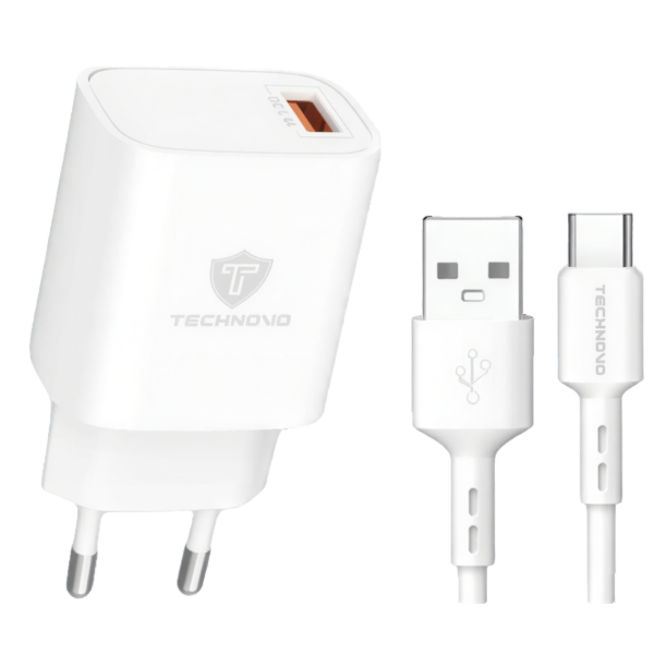 Φορτιστής USB-A QC 3.4A με Καλώδιο USB-C 1m TECHNOVO TN-F073
