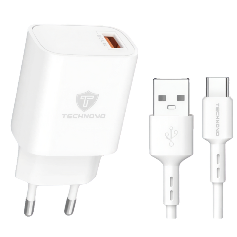 Φορτιστής USB-A QC 3.4A με Καλώδιο USB-C 1m TECHNOVO TN-F073