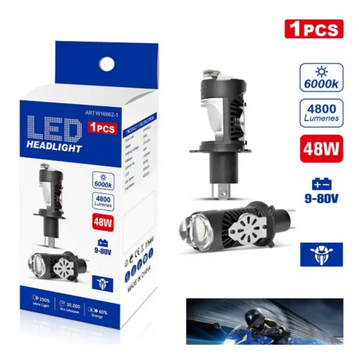 Φως LED Μοτοσυκλέτας 48W 6000K IP68 W16662-3 - Image 2
