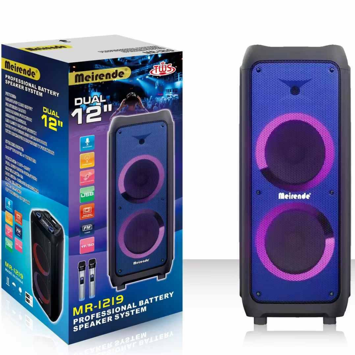 Hχείο Bluetooth με Διπλά Woofer 12", 2 Ασύρματα Μικρόφωνα και LED Φωτισμό Meirende MR-1219 - Image 4