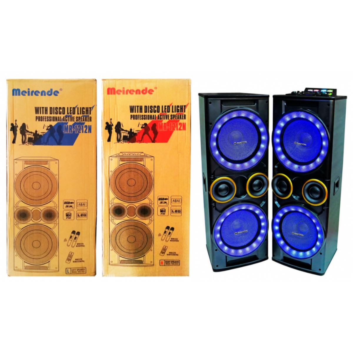 Hχείο Bluetooth με Διπλά Woofer 12", LED Φωτισμό & 2 Ασύρματα Μικρόφωνα Meirende MR-1212N - Image 6