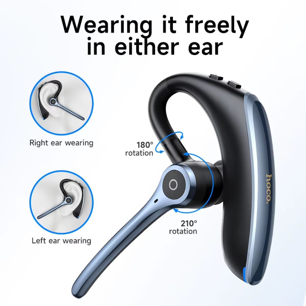 Hoco E90 - Ασύρματο In-Ear Mono Επαγγελματικό Bluetooth Headset με ENC σε Μαύρο Χρώμα