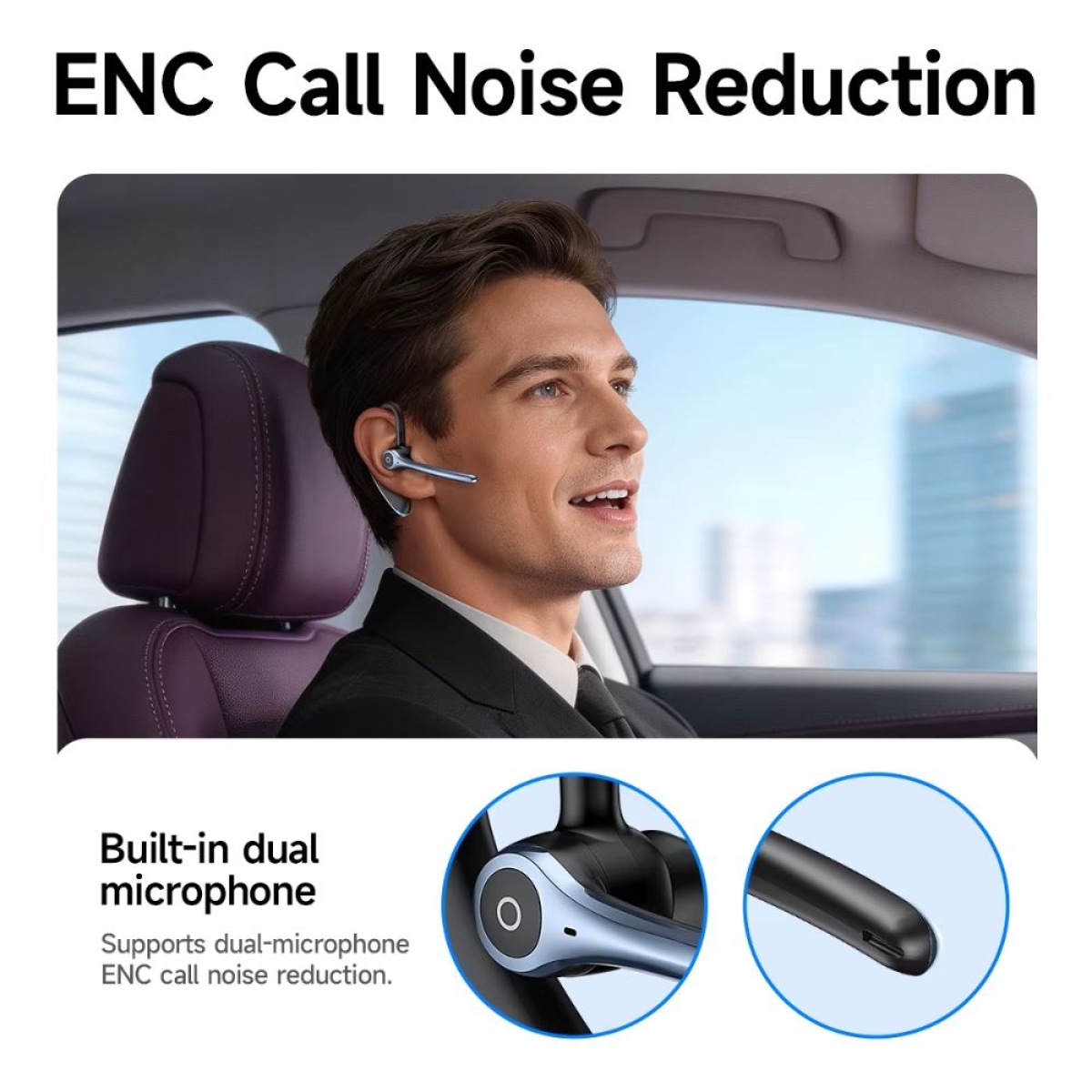 Hoco E90 - Ασύρματο In-Ear Mono Επαγγελματικό Bluetooth Headset με ENC σε Μαύρο Χρώμα