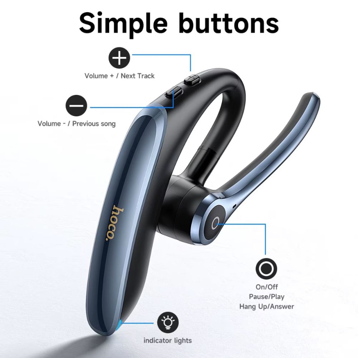 Hoco E90 - Ασύρματο In-Ear Mono Επαγγελματικό Bluetooth Headset με ENC σε Μαύρο Χρώμα
