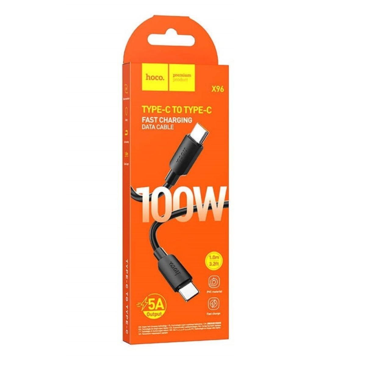 Hoco X96 Καλώδιο Φόρτισης και Δεδομένων HYPER 100W 1m Type C σε Type C Μαύρο