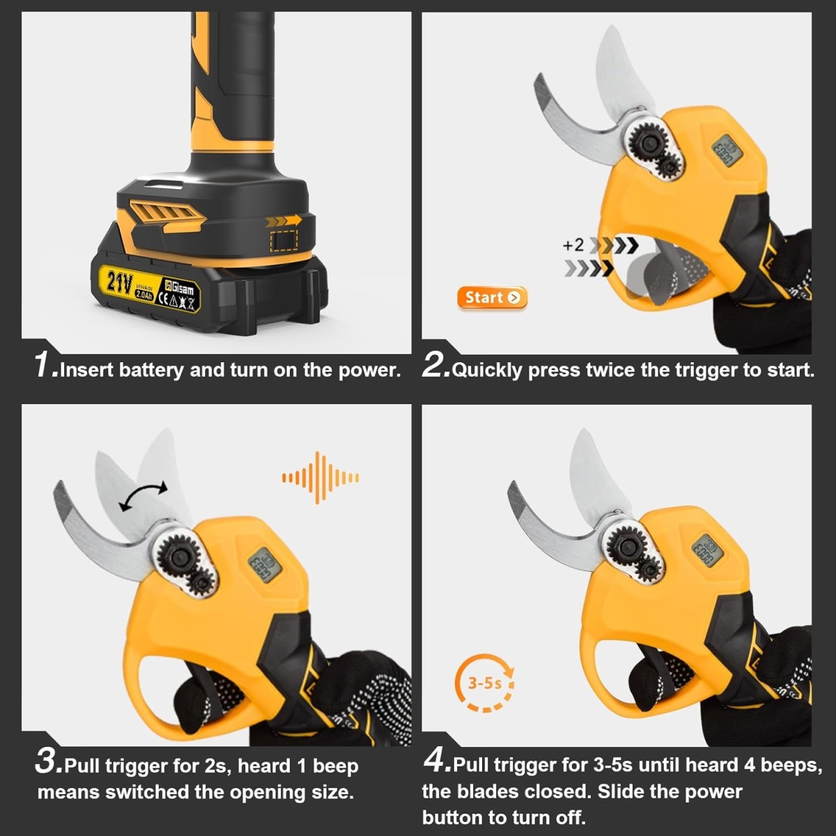 Ηλεκτρικό Κλαδευτήρι Μπαταρίας 21V με Brushless Μοτέρ και Κοπή 40mm HJ-001 - Image 4