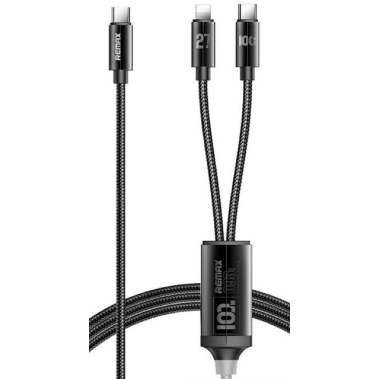 Καλώδιο Φόρτισης 2 σε 1 Type-C σε Type-C & Lightning 100W 1.2m Remax RC-093T