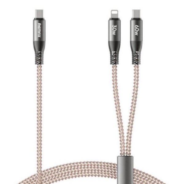 Καλώδιο Φόρτισης 2 σε 1 Type-C σε Type-C & Lightning 60W 1.2m Remax RC-C003