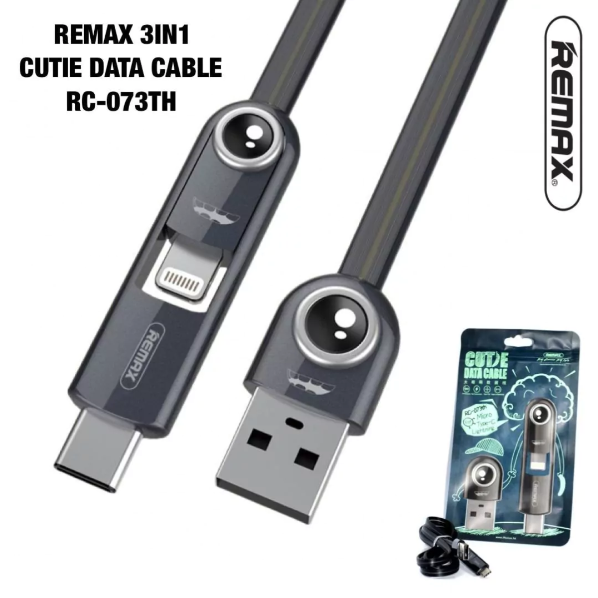 Καλώδιο Φόρτισης 3 σε 1 USB-A σε Lightning, Type-C & Micro USB 1m Remax RC-073TH - Image 5