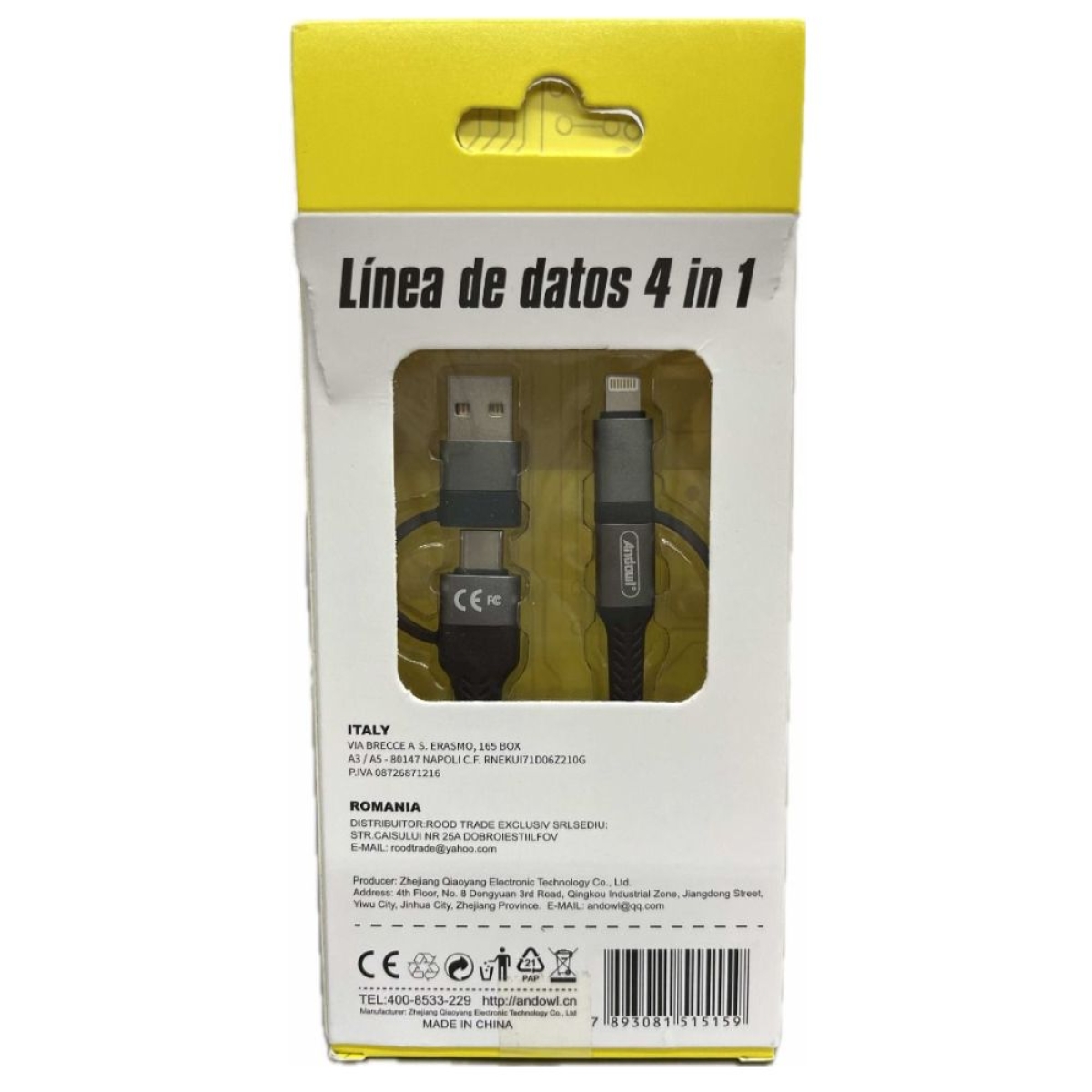 Καλώδιο Φόρτισης 4 σε 1 Andowl Q-SJ66 60W 1m