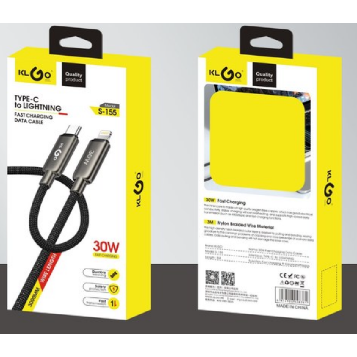 Καλώδιο Φόρτισης Type-C σε Lightning 30W 3m Μαύρο KLGO S-155