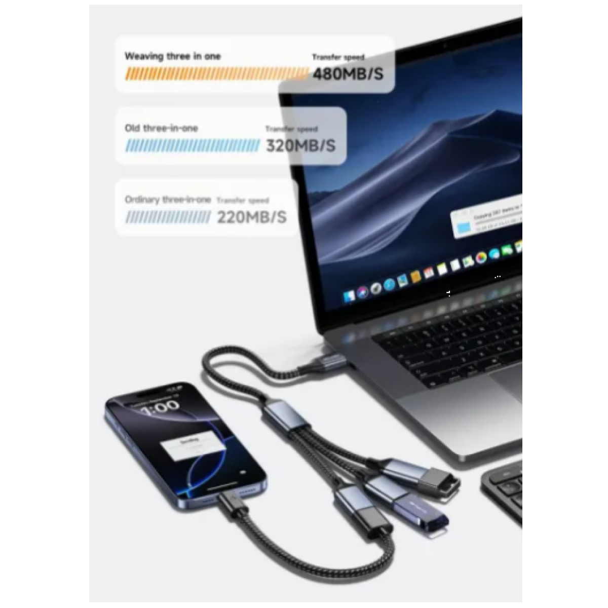 USB Hub 3 Θυρών USB 2.0 480Mbps 12W 0.46m Awei CL-8 - Image 3
