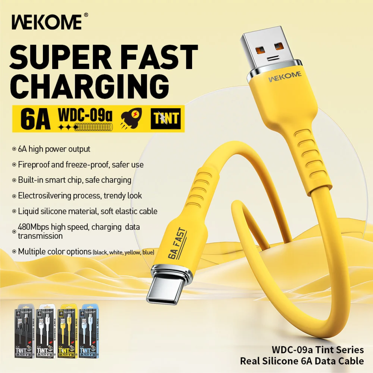 Καλώδιο Γρήγορης Φόρτισης Type-C σε Type-C 100W 6A 1.2m Wekome WDC-09A