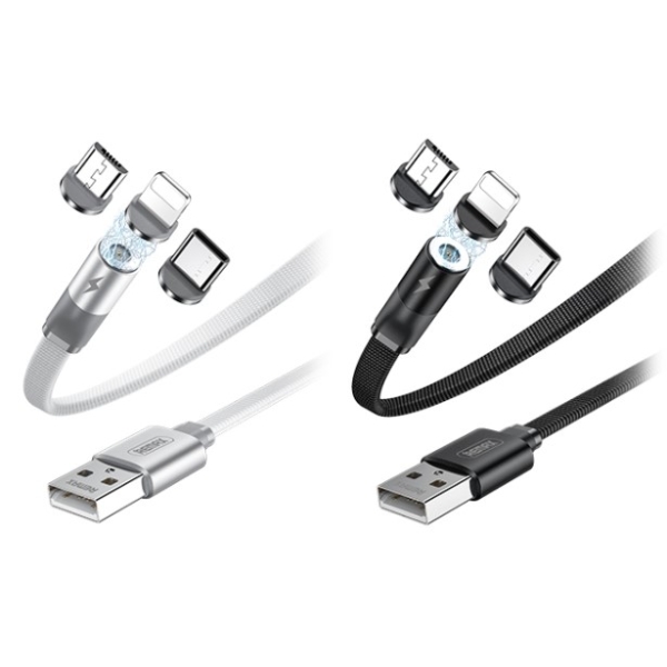 Καλώδιο Μαγνητικής Φόρτισης 3 σε 1 USB-A σε Lightning, Type-C & Micro USB 2.1A 1m Remax RC-169TH