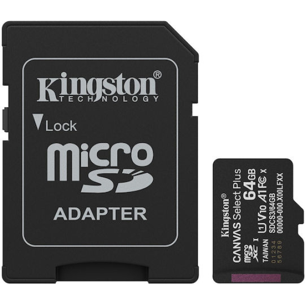 Κάρτα Μνήμης Kingston Canvas Select Plus Gen3 microSDXC 64GB SDCS3/64GB