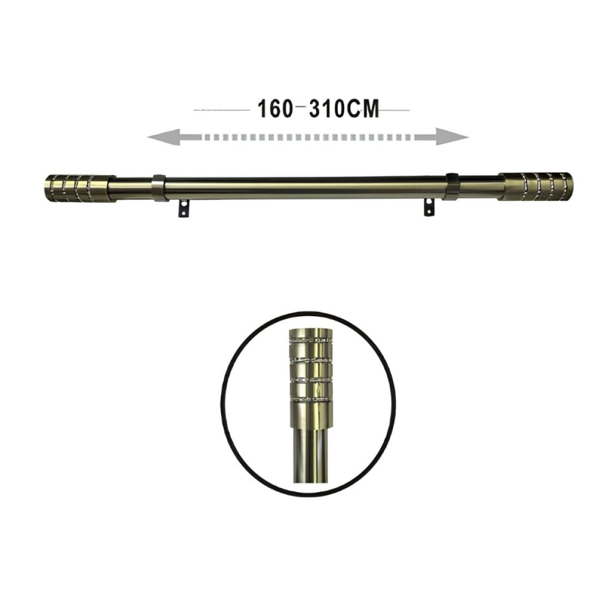 Μεταλλικό Κουρτινόξυλο 160-310 cm Χρυσό 25/28 mm – 35441