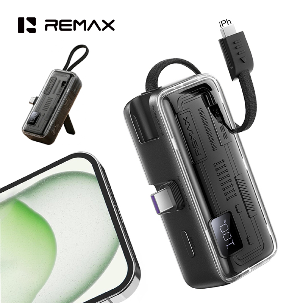 Mini Power Bank 5000mAh με Ενσωματωμένο Καλώδιο, Βύσμα Type-C & Ταχεία Φόρτιση 22.5W REMAX FP-108 - Image 3