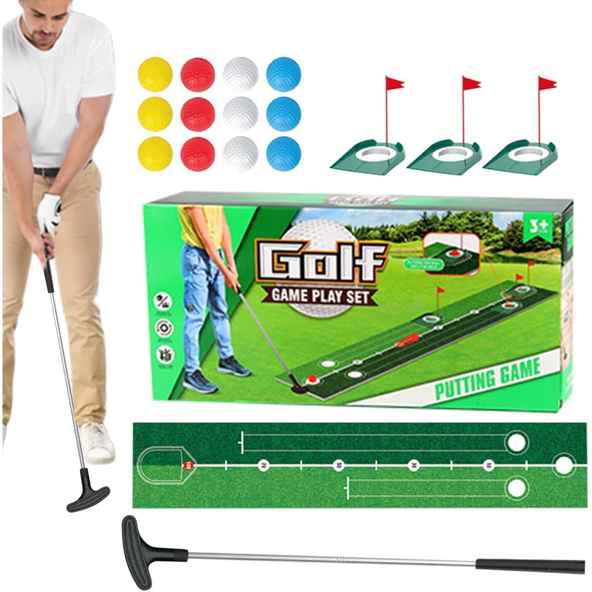 Παιδικό Σετ Golf με Τάπητα Putting – 3 Τρύπες – Indoor & Outdoor 7888-46A - Image 3