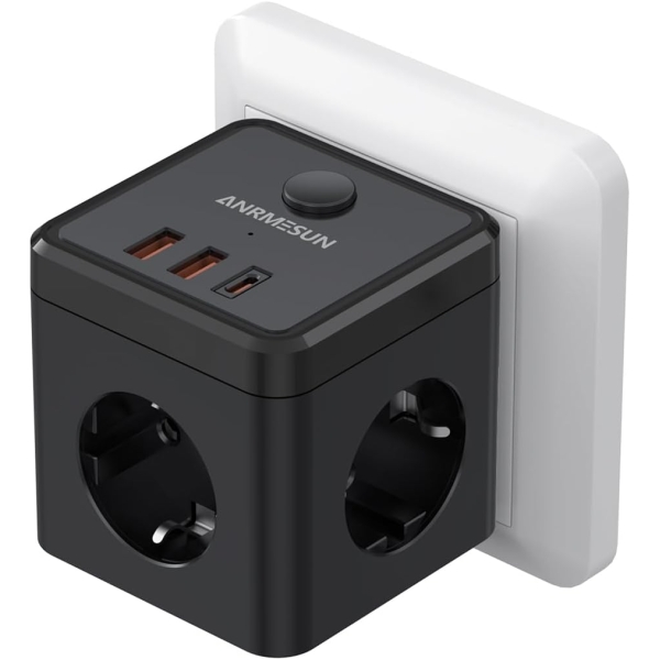Πολύπριζο Cube 6 σε 1 με 3 Πρίζες, 2 USB-A & 1 USB-C Anrmesun AS-E3301C