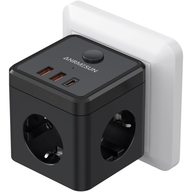 Πολύπριζο Cube 6 σε 1 με 3 Πρίζες, 2 USB-A & 1 USB-C Anrmesun AS-E3301C