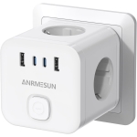 Πολύπριζο Cube 7 σε 1 με 3 Πρίζες, 2 USB-A & 2 USB-C 3840W Anrmesun AS-E3302C