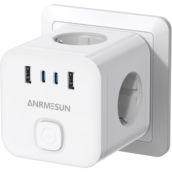 Πολύπριζο Cube 7 σε 1 με 3 Πρίζες, 2 USB-A & 2 USB-C 3840W Anrmesun AS-E3302C