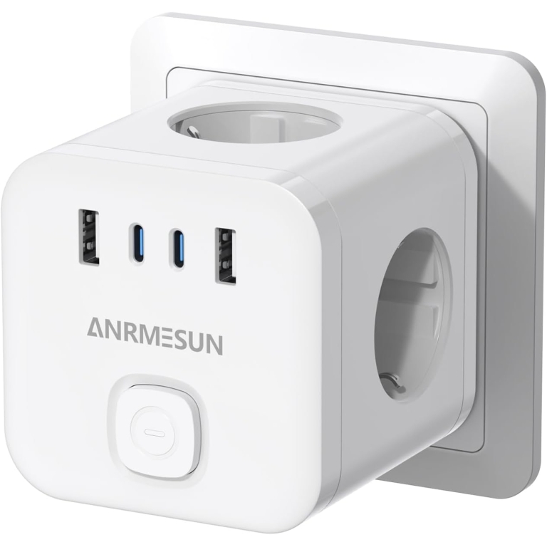 Πολύπριζο Cube 7 σε 1 με 3 Πρίζες, 2 USB-A & 2 USB-C 3840W Anrmesun AS-E3302C