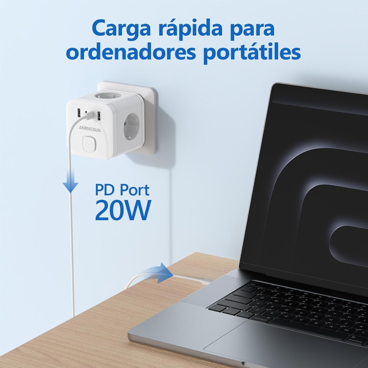 Πολύπριζο Cube 7 σε 1 με 3 Πρίζες, 2 USB-A & 2 USB-C 3840W Anrmesun AS-E3302C - Image 3