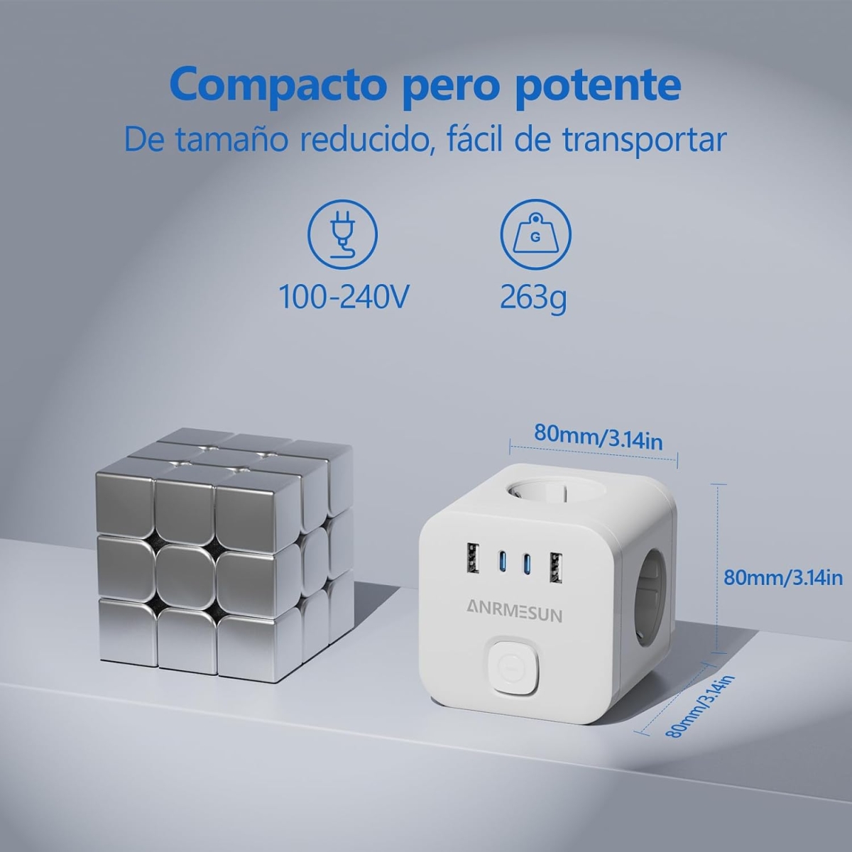 Πολύπριζο Cube 7 σε 1 με 3 Πρίζες, 2 USB-A & 2 USB-C 3840W Anrmesun AS-E3302C - Image 2