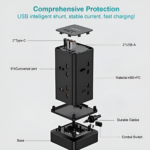 Πολύπριζο Tower 11 σε 1 2400W με 8 Πρίζες, 2 USB-A & 1 USB-C, Καλώδιο 2m Anrmesun AP-W2801C-EU - Image 3