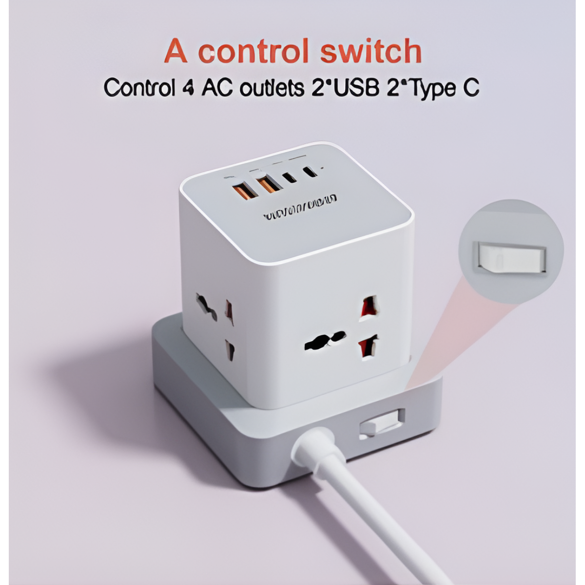 Πολύπριζο Tower 7 σε 1 2400W με 4 Πρίζες, 2 USB-A & 1 USB-C, Καλώδιο 2m Anrmesun AP-W2402C-EU - Image 5