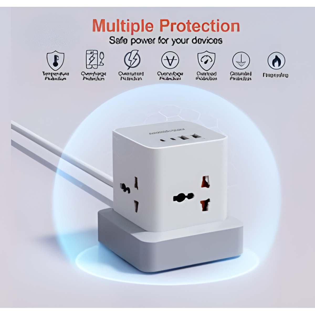 Πολύπριζο Tower 7 σε 1 2400W με 4 Πρίζες, 2 USB-A & 1 USB-C, Καλώδιο 2m Anrmesun AP-W2402C-EU - Image 6