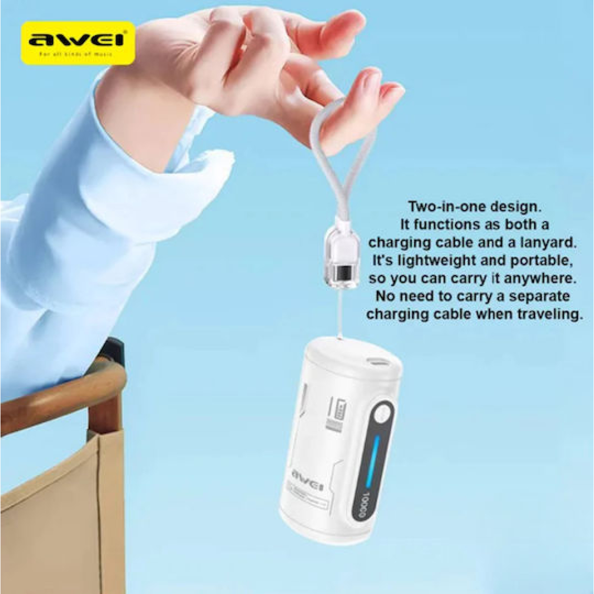 Power Bank 10000mAh 22.5W Fast Charge με Αποσπώμενο Καλώδιο Awei WP-117 - Image 8