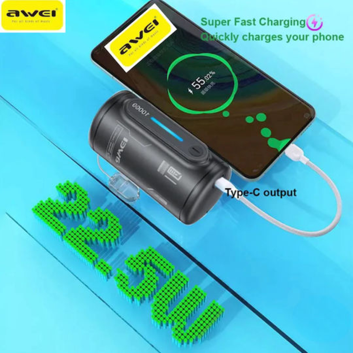 Power Bank 10000mAh 22.5W Fast Charge με Αποσπώμενο Καλώδιο Awei WP-117 - Image 7