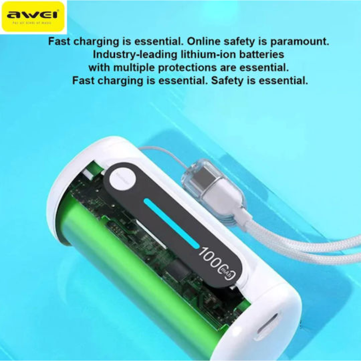 Power Bank 10000mAh 22.5W Fast Charge με Αποσπώμενο Καλώδιο Awei WP-117 - Image 6