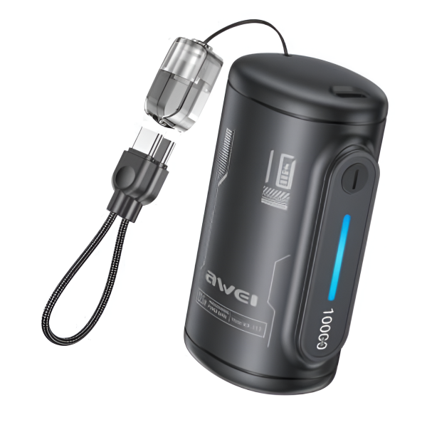 Power Bank 10000mAh 22.5W Fast Charge με Αποσπώμενο Καλώδιο Awei WP-117