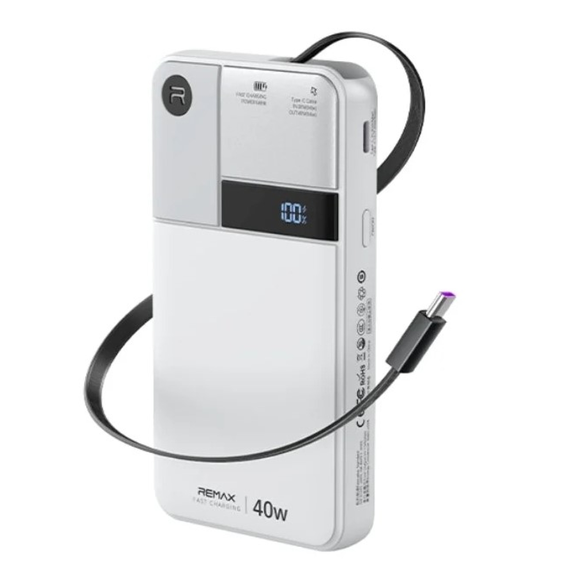 Power Bank 10000mAh 40W PD με Αναδιπλούμενο Καλώδιο Type-C & Ψηφιακή Οθόνη REMAX FP-123