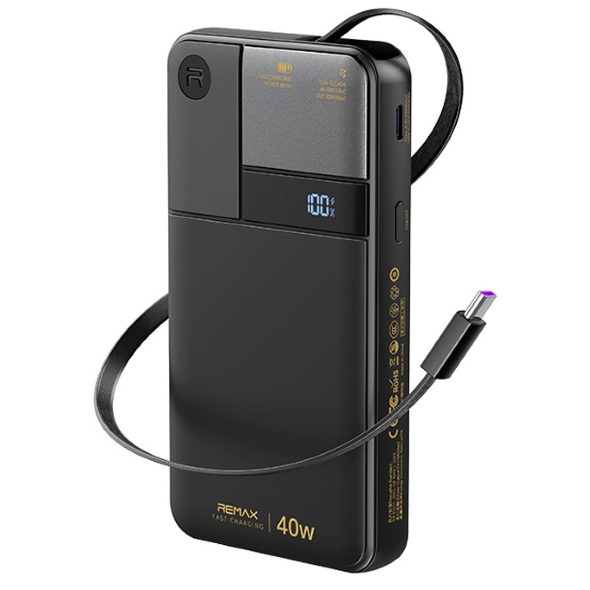 Power Bank 10000mAh 40W PD με Αναδιπλούμενο Καλώδιο Type-C & Ψηφιακή Οθόνη REMAX FP-123 - Image 5