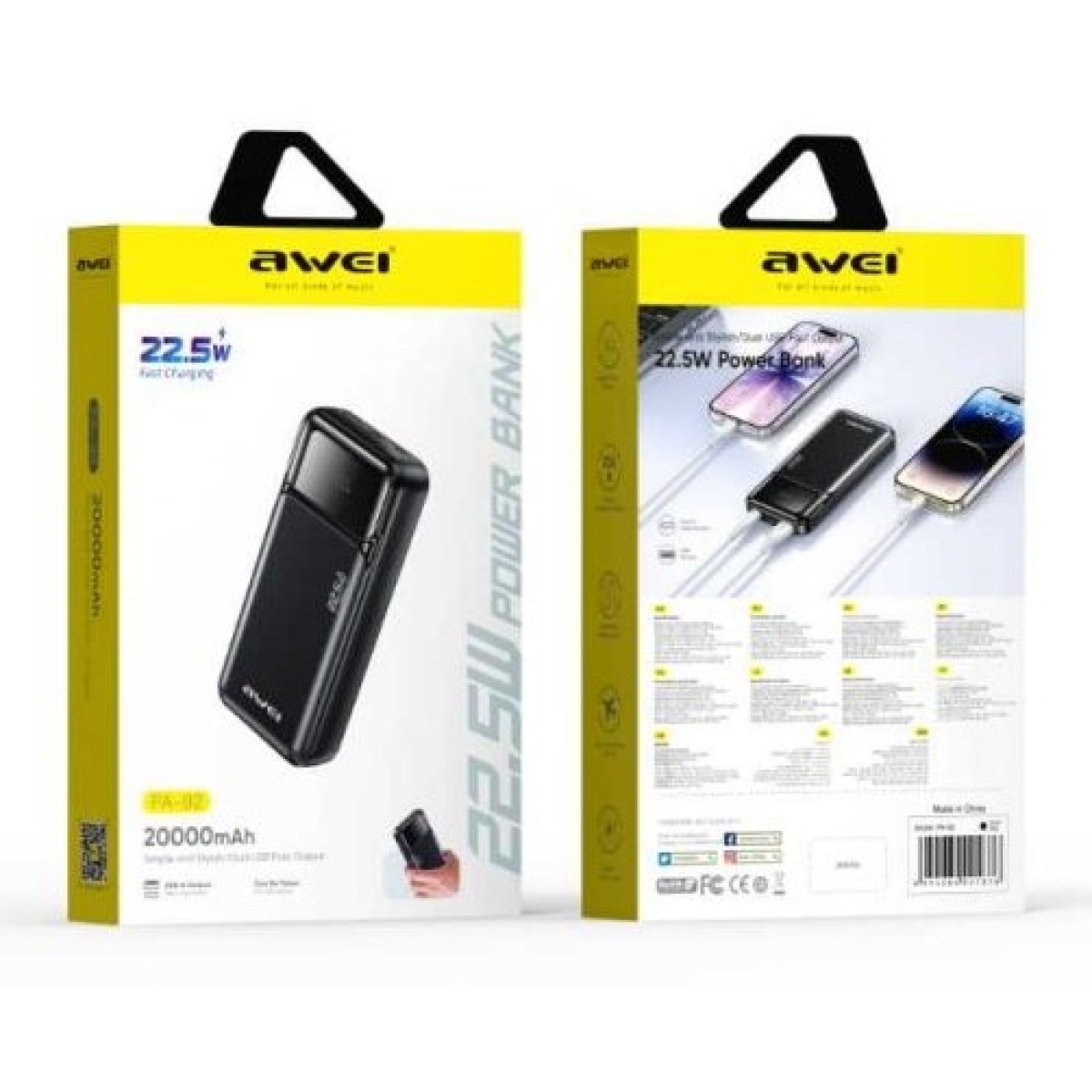 Power Bank 20000mAh 22.5W Fast Charge με Ψηφιακή Οθόνη Awei PA-92 - Image 3