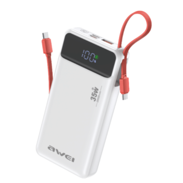 Power Bank 20000mAh 35W PD με Ενσωματωμένο Καλώδιο Type-C & Lightning AWEI S22