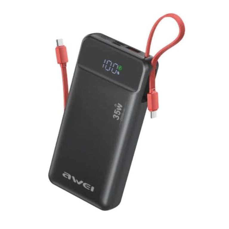 Power Bank 20000mAh 35W PD με Ενσωματωμένο Καλώδιο Type-C & Lightning AWEI S22