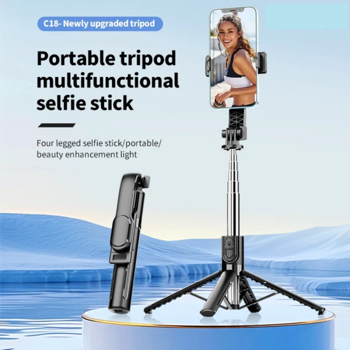 Selfie Stick 3 σε 1 με Τρίποδο, Ασύρματο Χειριστήριο και Περιστροφή 360° C18 - Image 2