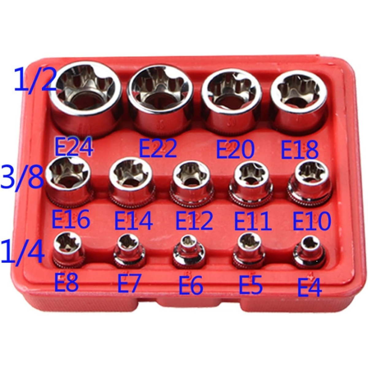 Σετ Καρυδάκια E-Torx E4-E24 1/4″, 3/8″ & 1/2″ 14 Τεμαχίων - Image 3