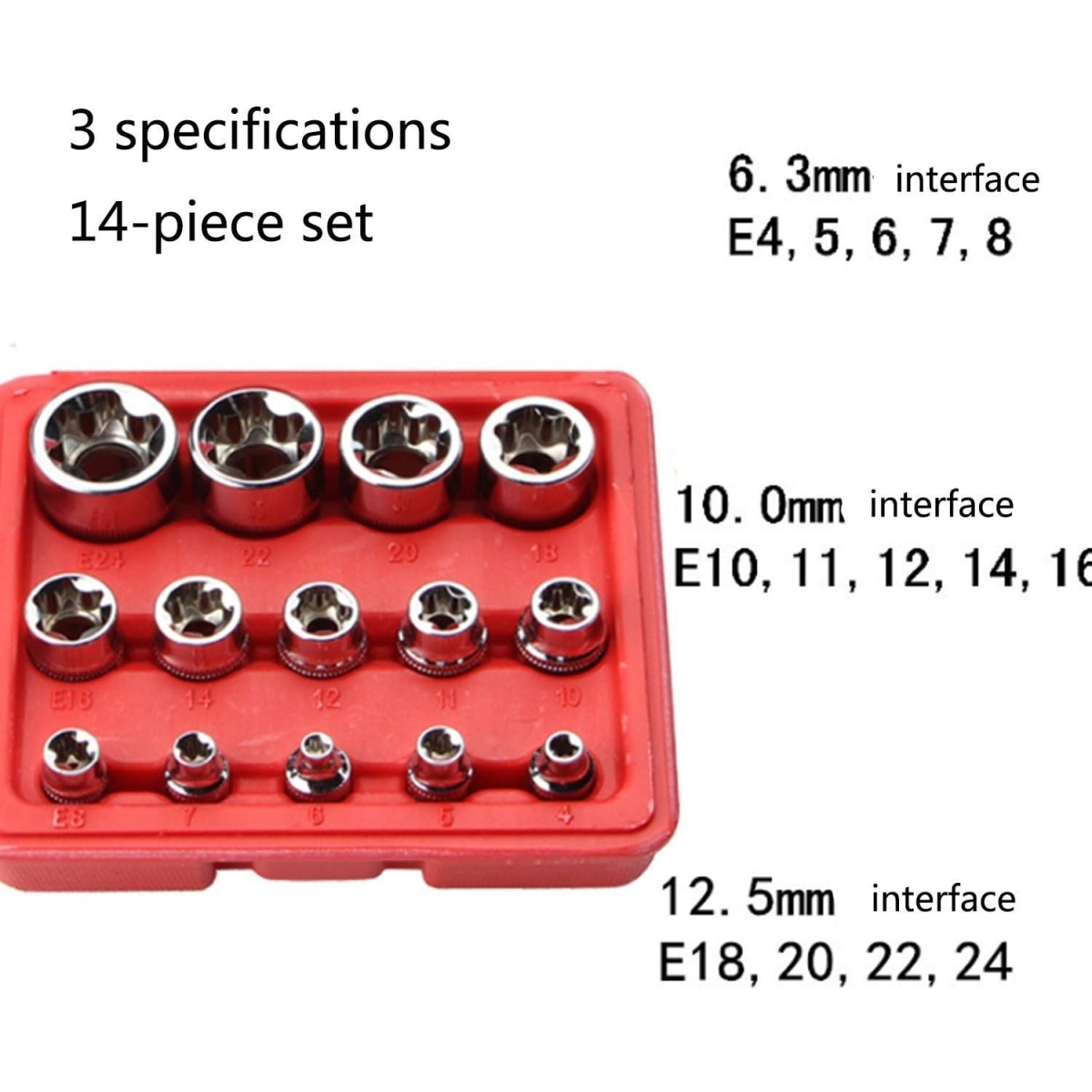 Σετ Καρυδάκια E-Torx E4-E24 1/4″, 3/8″ & 1/2″ 14 Τεμαχίων - Image 4