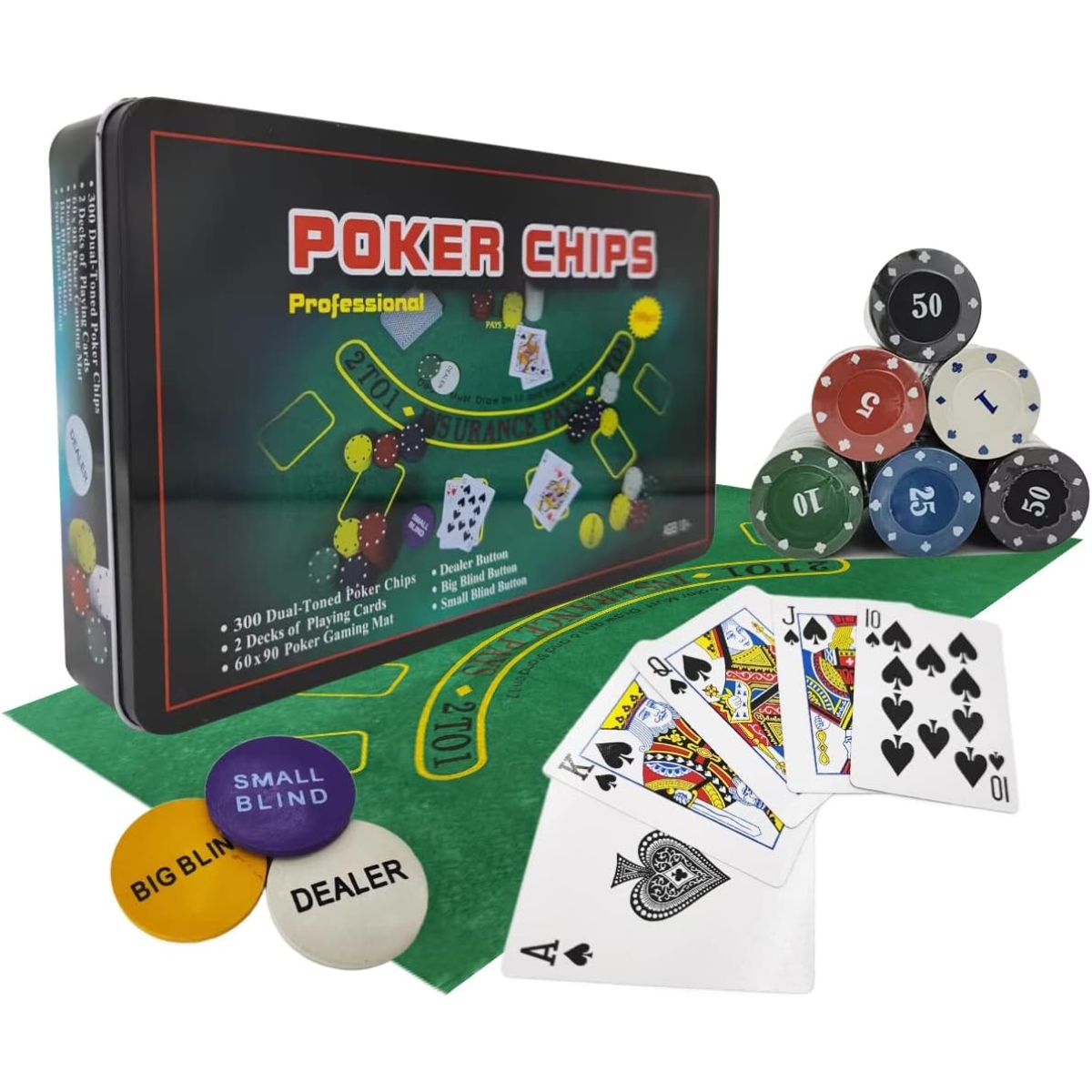 Σετ Πόκερ 300 Τεμαχίων Texas Hold’em με Βαλίτσα και Τσόχα - Image 2