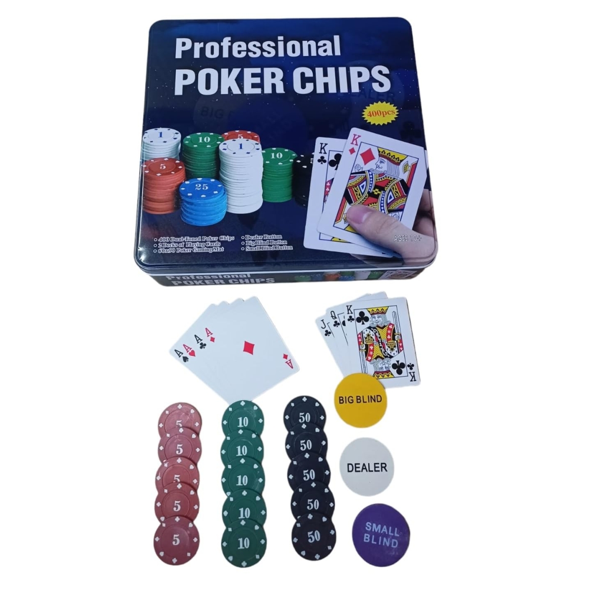 Σετ Πόκερ 400 Μάρκες με 2 Τράπουλες, Dealer Buttons & Gaming Mat - Image 3