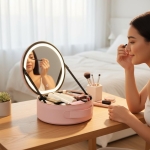 Στρόγγυλη Τσάντα Μακιγιάζ με LED Καθρέφτη – Μαύρο