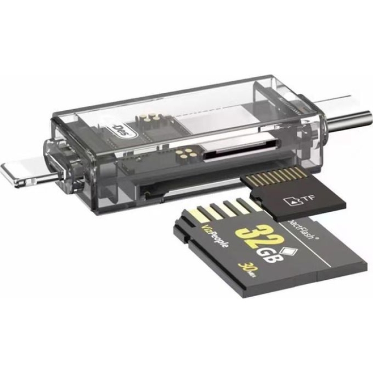 Συσκευή Ανάγνωσης Καρτών SD/TF MicroSD OTG 4 σε 1 USB, Type-C, Micro-USB & Lightning Go-Des GD-DK006