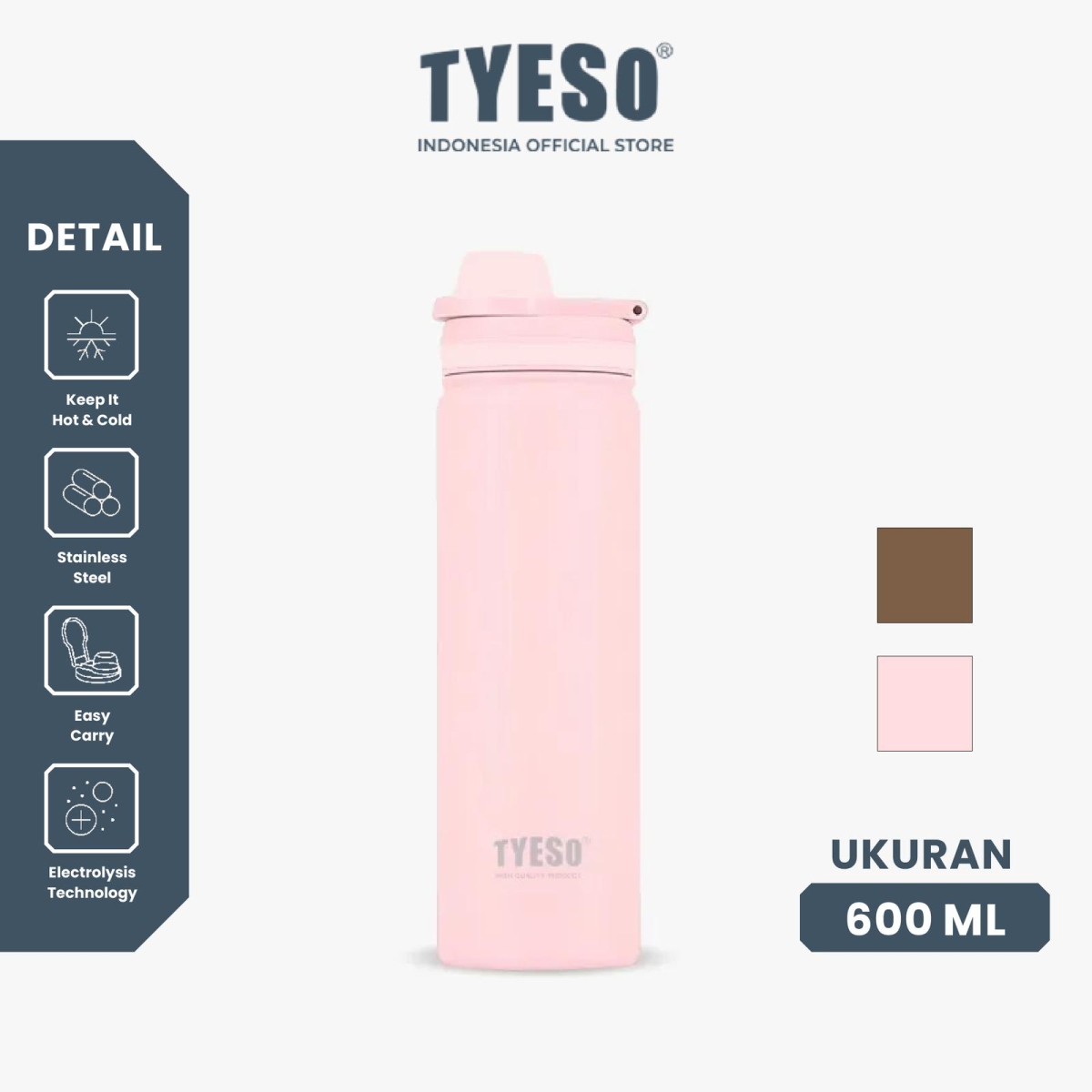 Θερμός Ανοξείδωτο Παγούρι 600ml με Καλαμάκι & Κλείδωμα Καπακιού BPA Free TYESO TS-01-01034-201 - Image 2
